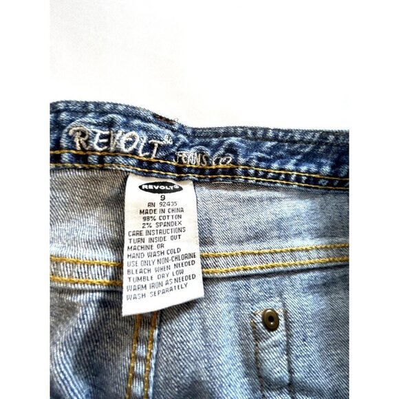 Revolt Jeans Co Womens Jrs Stretch Jean Shorts Rolled Cuff Distressed 4 Pocket S - Picture 3 of 6